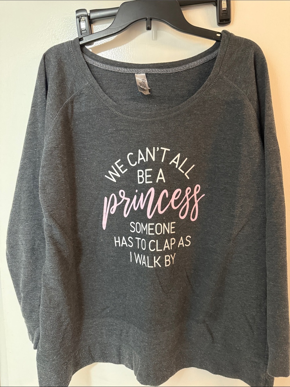 Womenโs Charcoal Crewneck Sweatshirt with Pink 'Princess' Script